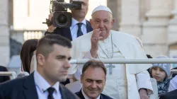 Pope Francis waves to pilgrims as he enters St. Peter’s Square at the Vatican for his Wednesday general audience on Oct. 30, 2024. / Credit: Daniel Ibañez/CNA