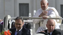 Pope Francis greets pilgrims as he arrives at his general audience on Wednesday, May 29,  2024, in St. Peter’s Square at the Vatican. / Credit: Vatican Media