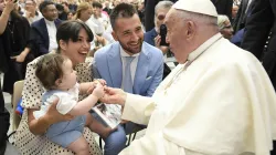 Pope Francis greets pilgrims at his Wednesday general audience on Aug. 7, 2024. / Credit: Vatican Media