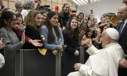 Pope Francis greets young people gathered for his general audience on Wednesday, Jan. 8, 2025, in Paul VI Hall at the Vatican. / Credit: Vatican Media