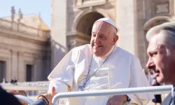 Pope Francis shakes hands with pilgrims gathered in St. Peter’s Square for his Wednesday general audience on Nov. 6, 2024, at the Vatican. / Credit: Julia Cassell/CNA