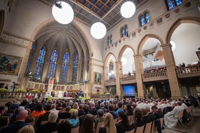 Pope Francis meets with Catholic faithful at the Luxembourg cathedral on Sept. 26, 2024. According to the Archdiocese of Luxembourg, within eight hours after registration opened, more than 10,000 people had applied for one of 650 available spots for the meeting with Pope Francis in the Luxembourg cathedral.