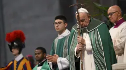 Pope Francis prays during the Synod on Synodality closing Mass on Oct. 27, 2024, in St. Peter’s Basilica at the Vatican. / Credit: Vatican Media