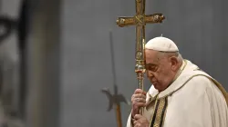 Pope Francis prays during Mass on the solemnity of the Epiphany on Jan. 6, 2025, in St. Peter’s Basilica at the Vatican. / Credit: Vatican Media