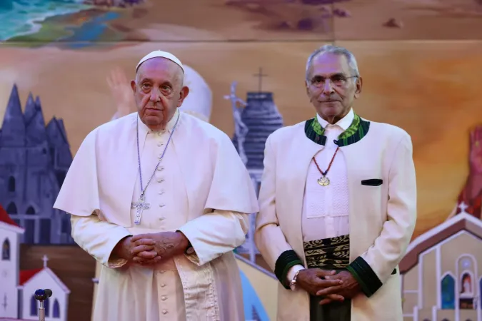 Pope Francis meets with East Timor’s President José Manuel Ramos-Horta, a Nobel Peace Prize laureate and a prominent figure in East Timor’s struggle for independence, at the Presidential Palace in Dili, the country’s capital, on Sept. 9, 2024. Ramos-Horta describes his country as “the second most Catholic country after Vatican City.”