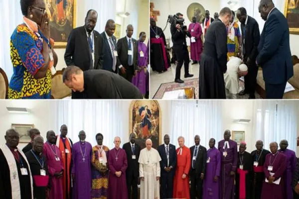 Delegation of South Sudan political leaders at the Vatican with Pope Francis in April 2019