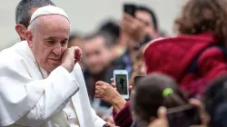 Pope Francis greets pilgrims before his general audience Feb. 26, 2020. Credit: Daniel Ibanez/CNA.