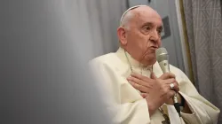 Pope Francis speaking to journalists on the flight from Canada to Rome, Italy on July 30, 2022. Vatican Media