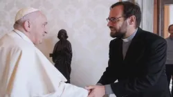 Pope Francis with Bishop Christian Carlassare in Rome. Credit: Vatican Media