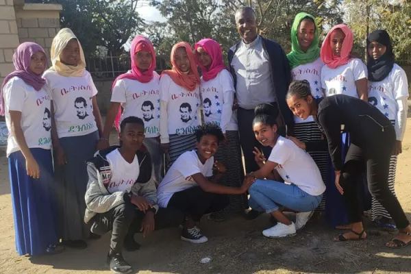 Fr. Abba Petros Abraha with students of the Don Bosco Technical School in Dekemhare, Eritrea/Credit: Salesian Missions