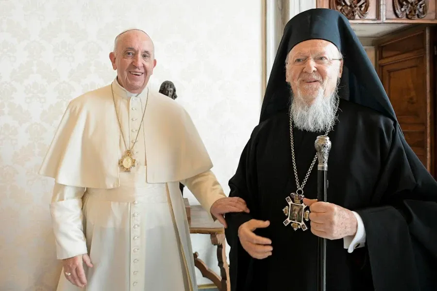 Pope Francis meets with Ecumenical Patriarch Bartholomew I at the Vatican, Oct. 4, 2021.