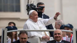 Pope Francis greets pilgrims at his general audience at the Vatican on Wednesday, Oct. 16, 2024. / Credit: Daniel Ibáñez/CNA