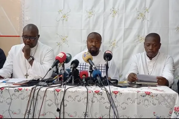 Members of Senegal’s National Laity Council (CNL) addressing journalists at a press conference on 01 March 2022. Credit: Courtesy Photo