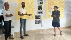 Participants at the AGIAMONDO workshop that brought together peace workers in Sierra Leone