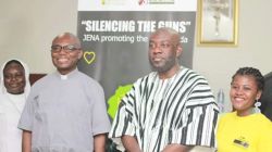 Fr. Charles Chilufya, the Director of Jesuit Justice and Ecology Network Africa (JENA) based in Kenya and Ghanaian Minister of Information, Kojo Oppong Nkrumah at the launch of the “silence the guns by 2020” Campaign at the Christ the King Parish in Accra, Ghana. / Arrupe Jesuit Institute