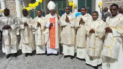 John Cardinal Njue with the SMA deacons he ordained at St Monica Kitengela Noonkopir Parish, Diocese of Ngong. Credit: Courtesy Photo