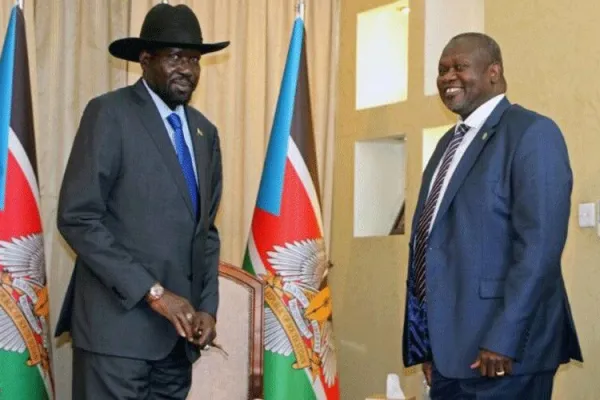 President Salva Kiir (left) and Vice-President Dr. Riek Machar (right).