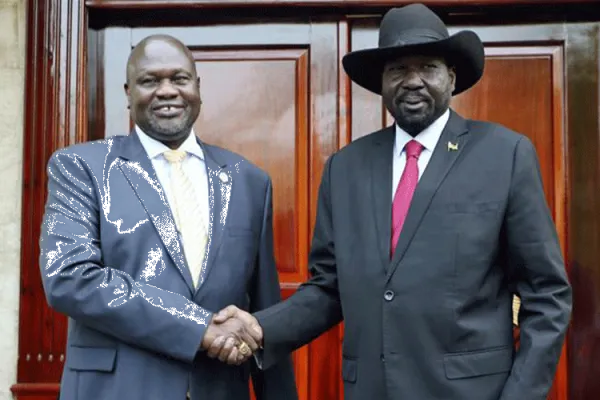 President  Salva Kiir Mayardit and the Vice-President designate Dr. Riek Machar after meeting in Juba, South Sudan, December 17, 2019.
