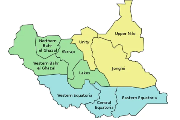 A representation of the 10 States of South Sudan at independence in 2011.