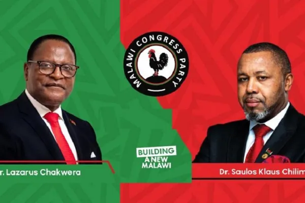 President Lazarus Chakwera (Malawi Congress Party) and Dr Saulos Chilima (UTM) who formed the Tonse Alliance in 2020 alongside seven other opposition parties. Credit: Malawi's Electoral Commission/Facebook.