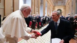 Pope Francis meets members of the Union of Italian Catholic Jurists at the Vatican’s Benediction Hall, Dec. 10, 2021. Vatican Media.