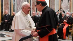 Pope Francis meets participants in the plenary assembly of the Congregation for Institutes of Consecrated Life and Societies of Apostolic Life at the Vatican’s Clementine Hall, Dec. 11, 2021. Vatican Media.