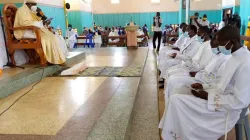 Bishop Sanctus Lino Wanok and examining the ordinands during the Priestly and Diaconate ordination in the Catholic Diocese of Lira, Uganda. Credit: Courtesy Photo