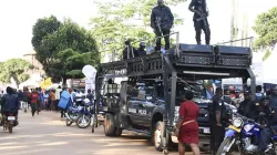 A police van stationed at road leading to Namugongo Shrine in Uganda’s Kampala Archdiocese. Credit: Courtesy Photo