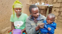 Home visit by GKB Nutritionist to Bizimana Jean de Dieu’s family located in Nyrataba village, Taba cell, Tumba sector in Rulindo district, May 2023. Credit: Caritas Rwanda