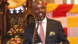 Hon. Thomas Tayebwa addressing journalists during the 57th World Communications Day (WCD) that was held at St. Mary’s Lubaga Cathedral of Kampala Archdiocese. Credit: Uganda Catholics Online