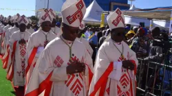 Catholic Bishops in DR Congo in procession during Holy Mass to mark the start of the third National Eucharistic Congress. Credit: CENCO