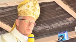 Archbishop Hubertus van Megen speaking during the Consecration of Mons. Hieronymus Joya as Bishop of Kenya's Maralal Diocese. Credit: KCCB