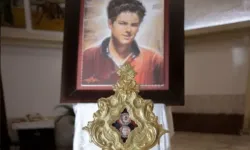 A reliquary containing relics of Blessed Carlo Acutis at the Church of Sant’Angela Merici in Rome, Oct. 11, 2021. / Credit: Daniel Ibáñez/CNA