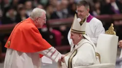 Pope Francis with Cardinal Arthur Roche, prefect of the Vatican's Dicastery of Divine Worship and Discipline of Sacraments, at the consistory in St. Peter's Basilica, Aug. 27, 2022 | Credit: Daniel Ibáñez/CNA