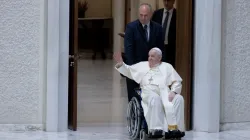 Pope Francis greeting pilgrims and visitors to the weekly general audience on Aug. 31, 2022. Daniel Ibáñez / CNA