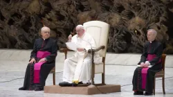 Pope Francis speaking at the general audience at the Vatican, Dec. 14, 2022 | Daniel Ibáñez / CNA