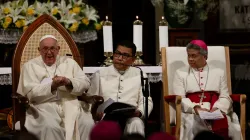 Pope Francis participates in a meeting at the Cathedral of Our Lady of the Assumption in Jakarta on Sept. 4, 2024, with bishops, priest, religious, seminarians, and catechists. / Credit: Daniel Ibáñez/CNA