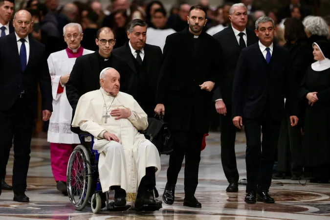 Pope Francis arrives for a consistory to create 21 new cardinals at St. Peter's Basilica, Dec. 7, 2024.