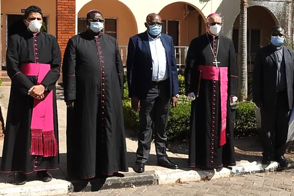 Archbishop Giafranco Gallone,  Apostolic Nuncio in Zambia with Bishop Moses Hamungole and members of the Zambia Conference of Catholic Bishops (ZCCB) after the presentation ceremony on Monday, May 25. / Zambia Conference of Catholic Bishops (ZCCB)